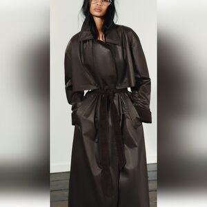 ZARA DARK BROWN WAXED TRENCH COAT WITH CORDUROY CUFFS ❤️‍🔥❤️‍🔥❤️‍🔥